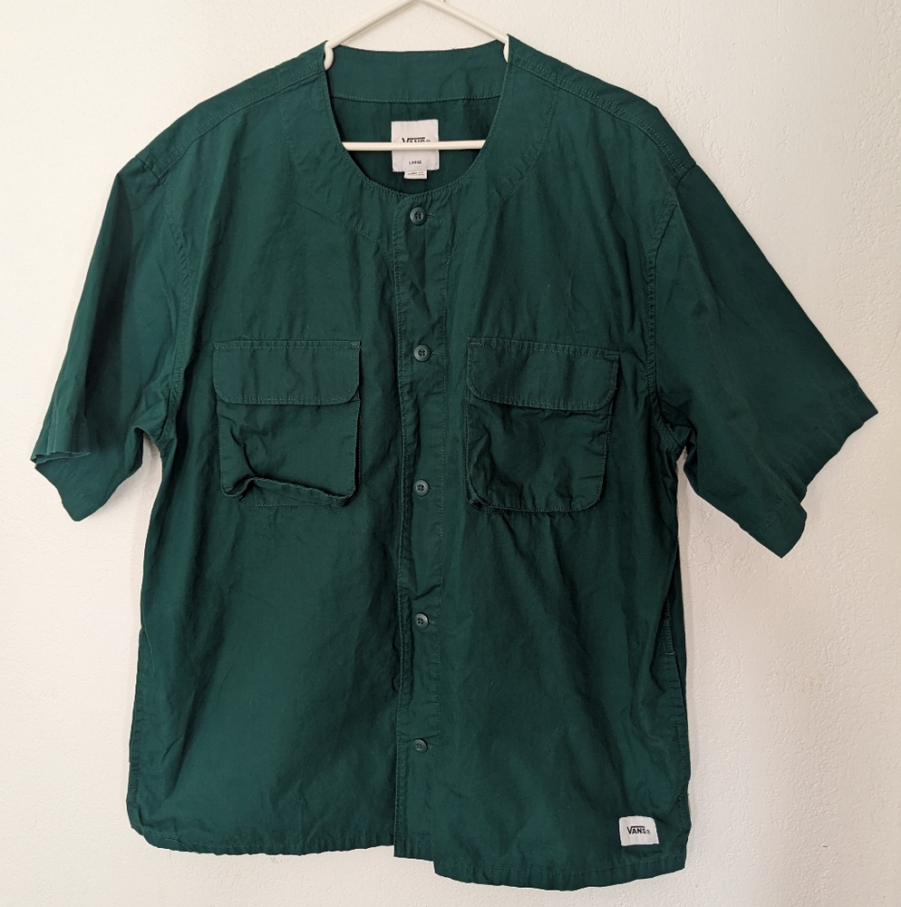 Vans Men's Premium Cargo Woven Short Sleeve Green Shirt Size Large Pre Owned